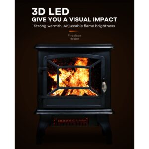 Electric Fireplace, 20" Fireplace Heater 3D Flames TV Stand Freestanding Fireplace Portable CSA Approved Safety 1500W Realistic Log Flame for Home Office (Black)