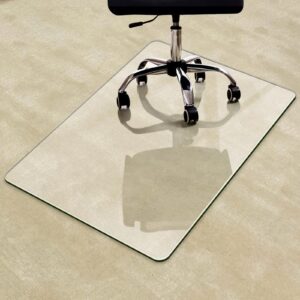sharewin office chair mat for carpet/hardwood floor- tempered glass desk chair mat fo office home 1/5” thick, heavy duty under desk protector, computer gaming chair mat w/anti-slip pads, 46” x 35”