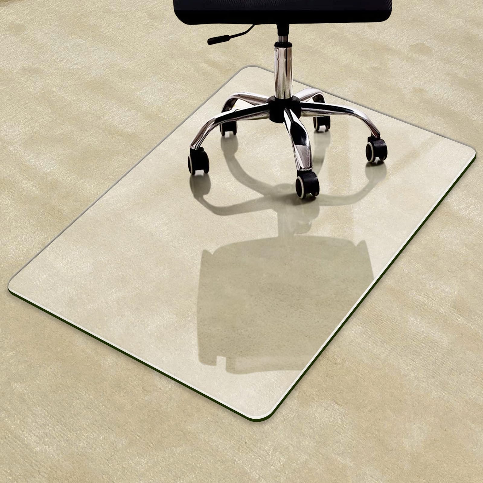 SHAREWIN Office Chair Mat for Carpet/Hardwood Floor- Tempered Glass Desk Chair Mat fo Office Home 1/5” Thick, Heavy Duty Under Desk Protector, Computer Gaming Chair Mat w/Anti-Slip Pads, 46” x 35”