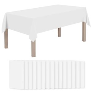 colemoly [16-pack] disposable plastic tablecloths for rectangle tables 54 * 108 inch. white tablecloth for parties,weddings, indoors,outdoors