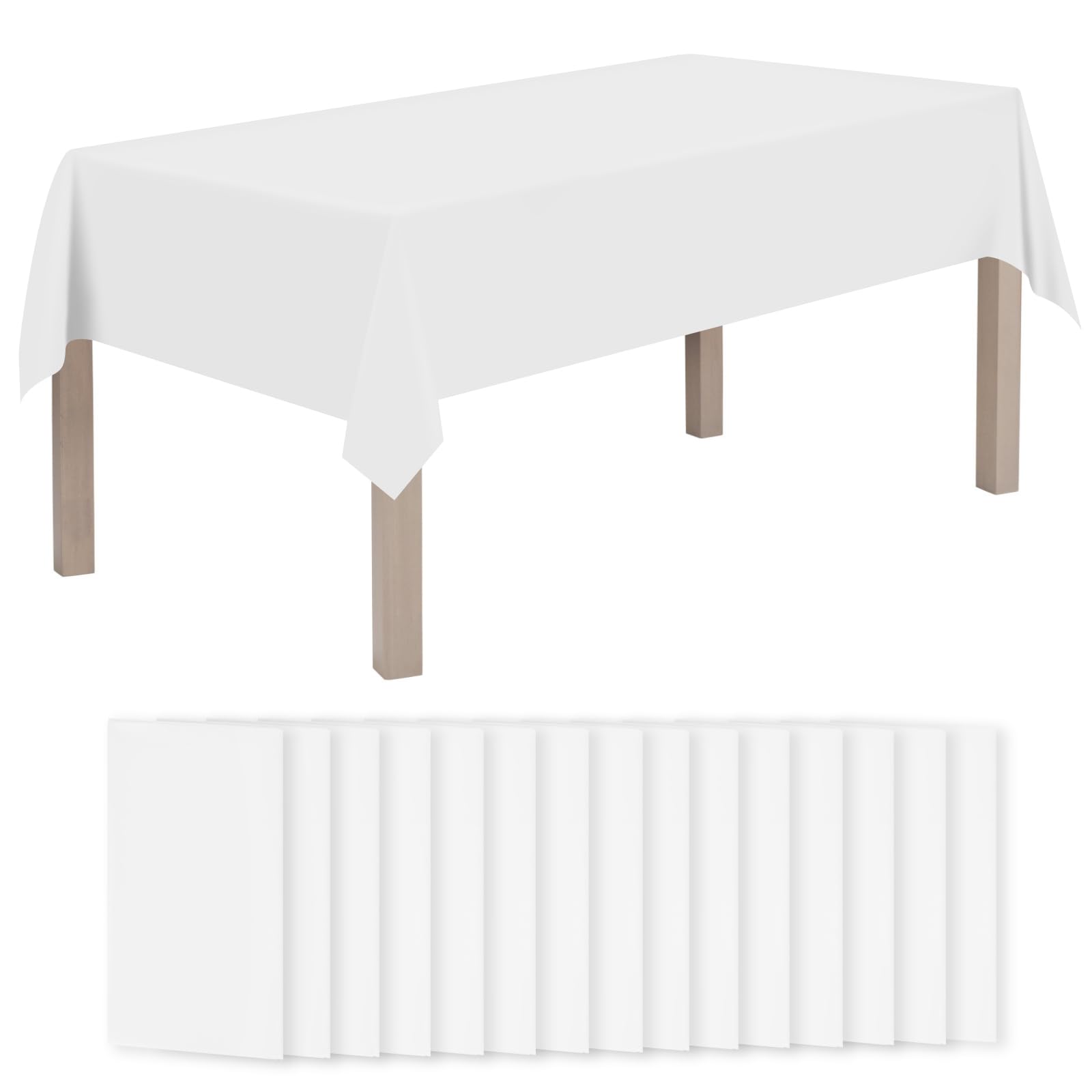 Colemoly [16-Pack] Disposable Plastic Tablecloths for Rectangle Tables 54 * 108 Inch. White Tablecloth for Parties,Weddings, Indoors,Outdoors