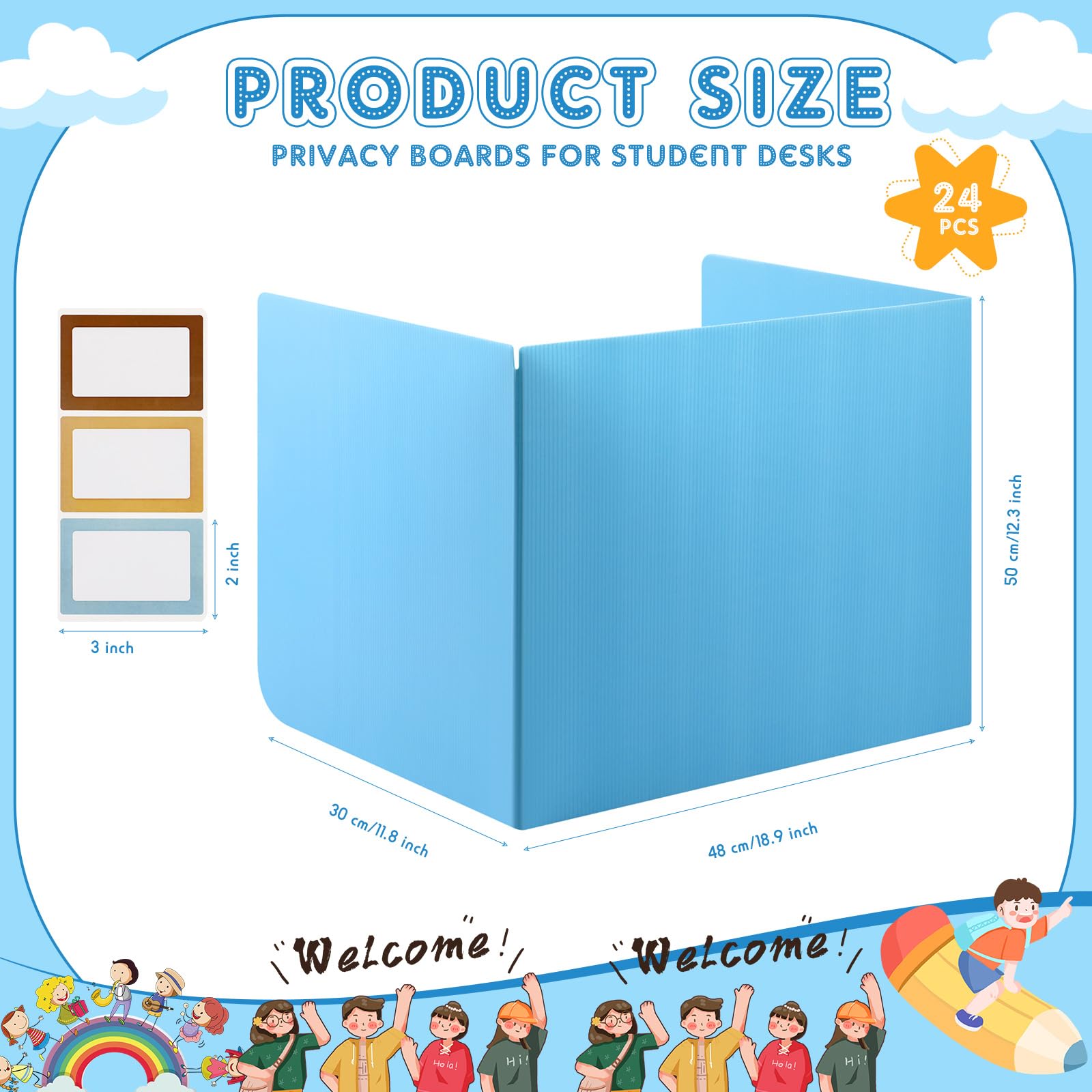 Patelai Privacy Folders, Privacy Boards for Student Desks, Classroom Privacy Folders with Labels, Test Dividers Trifold Board Desk Privacy Panel for School Students Teachers Office(24 Pcs)