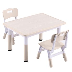 doreroom kids table and 2 chairs set, height-adjustable toddler table and chair set with graffiti desktop, 31.5''l x 23.6''w children activity table for daycare, classroom, home