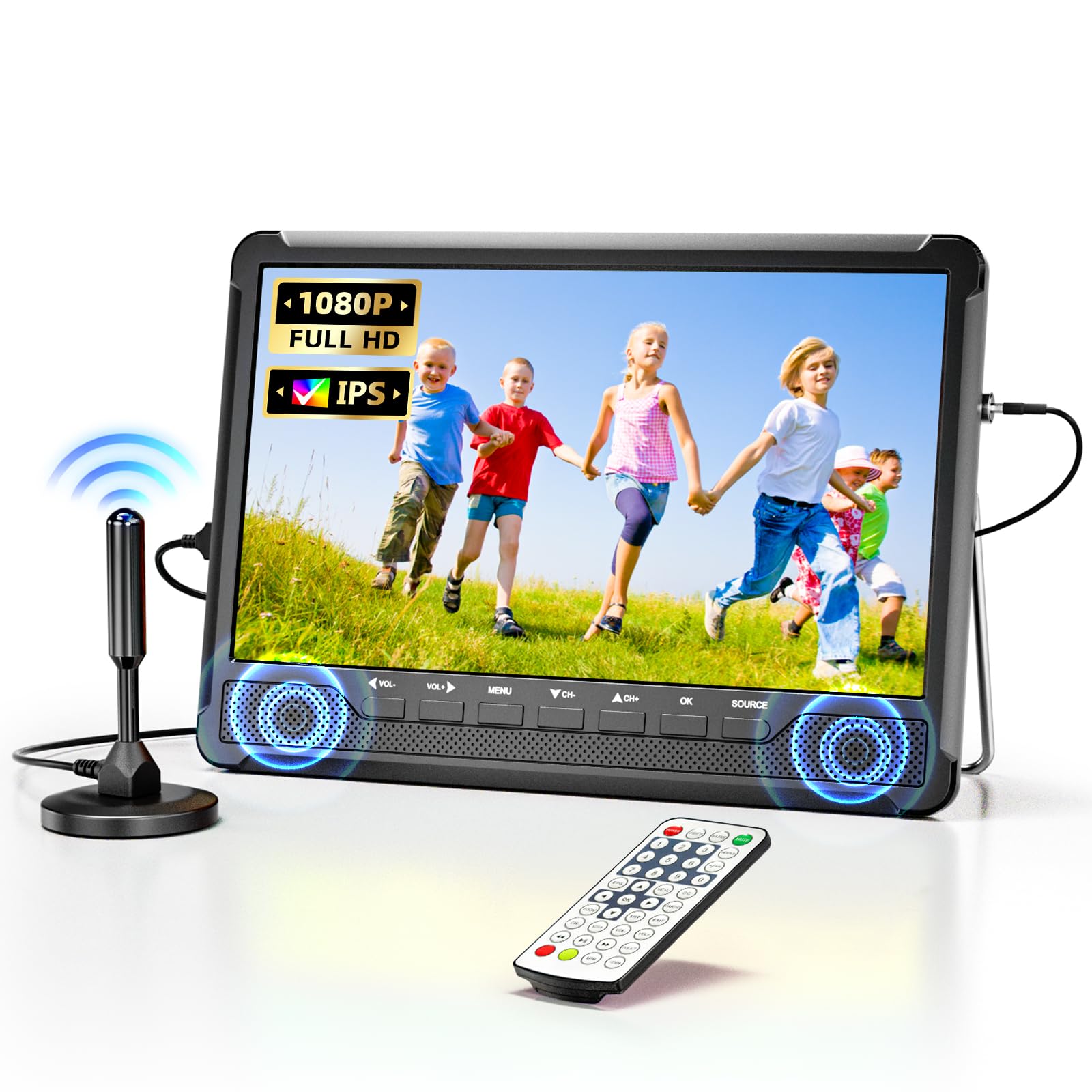 DESOBRY 11.5" Portable TV with Antenna Atsc Tune, 10.5" HD IPS Screen Rechargeable Mini TV Portable with Dual Speaker Stand, Support HDMI USB RCA Input, Small TV for Kitchen Camping Car