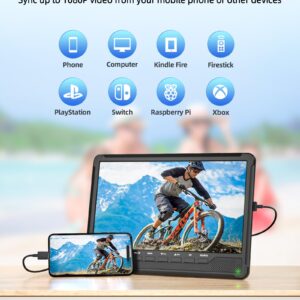 DESOBRY 11.5" Portable TV with Antenna Atsc Tune, 10.5" HD IPS Screen Rechargeable Mini TV Portable with Dual Speaker Stand, Support HDMI USB RCA Input, Small TV for Kitchen Camping Car