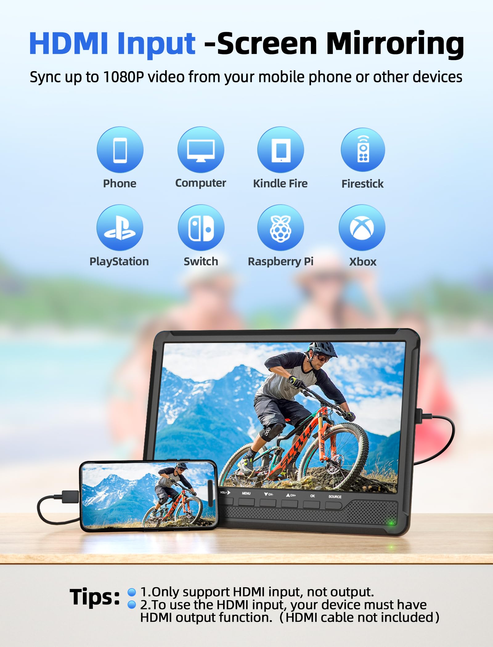 DESOBRY 11.5" Portable TV with Antenna Atsc Tune, 10.5" HD IPS Screen Rechargeable Mini TV Portable with Dual Speaker Stand, Support HDMI USB RCA Input, Small TV for Kitchen Camping Car