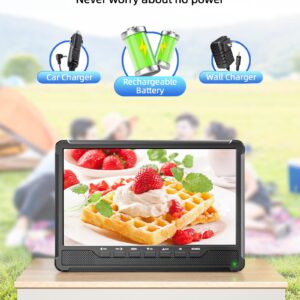 DESOBRY 11.5" Portable TV with Antenna Atsc Tune, 10.5" HD IPS Screen Rechargeable Mini TV Portable with Dual Speaker Stand, Support HDMI USB RCA Input, Small TV for Kitchen Camping Car