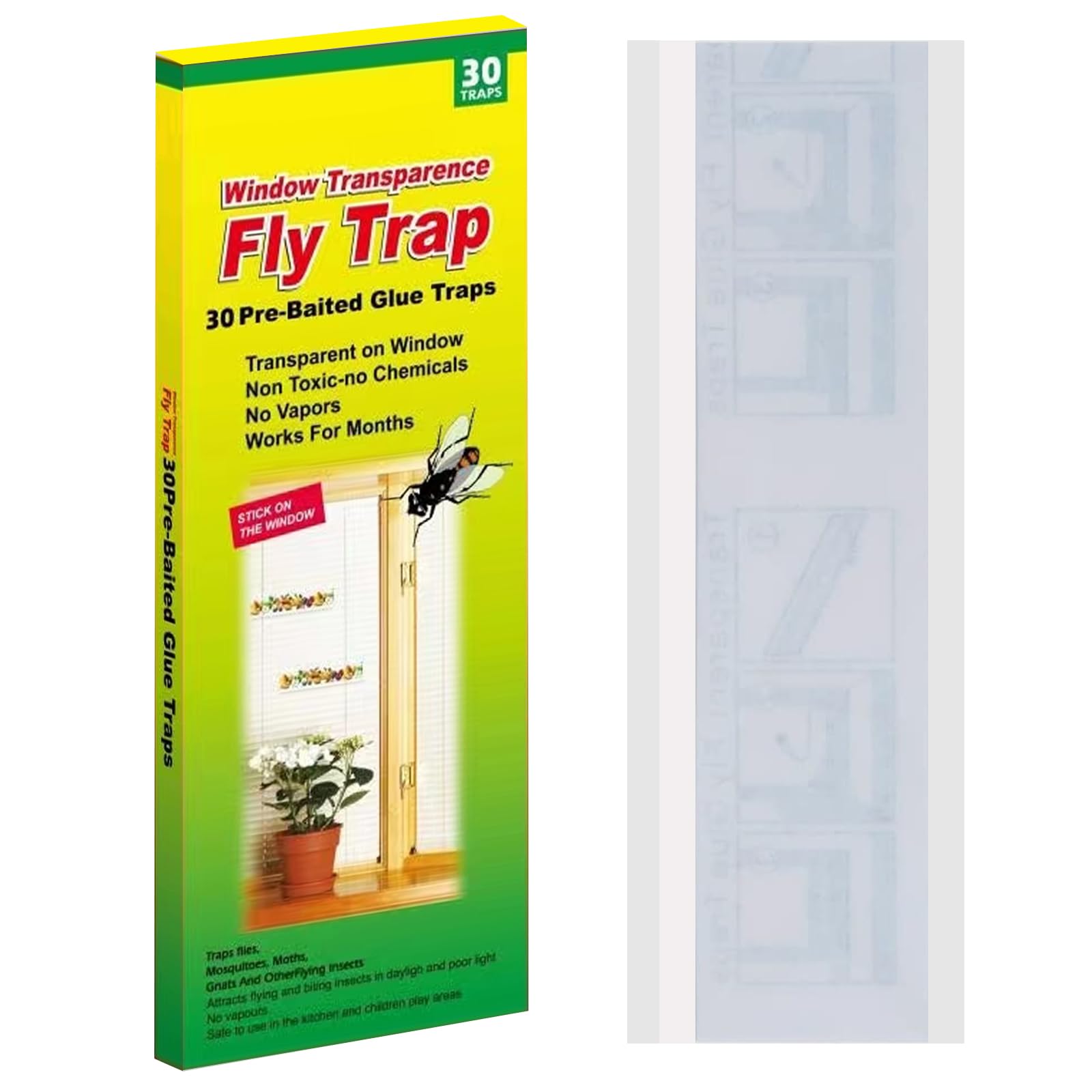 Mosqueda Window Fly Traps, 30 Pack Sticky Fly Traps for Indoors, Fly Catchers for Inside Home, Waterproof & Non-Toxic Adhesive Sticky Paper Trap for Mosquitos Bugs Housefy Fruit Fly Flying Gnats