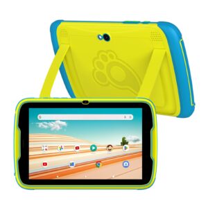 pritom 8 inch kids tablet, android 13, 4gb ram, 64gb rom,parental control, kids app, quad core processor, 1280 * 800hd ips screen, dual camera, 2.4g&5g wifi6, with durable stand(yellow)