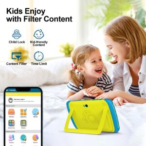 PRITOM 8 inch Kids Tablet, Android 13, 4GB RAM, 64GB ROM,Parental Control, Kids app, Quad Core Processor, 1280 * 800HD IPS Screen, Dual Camera, 2.4G&5G Wifi6, with Durable Stand(Yellow)