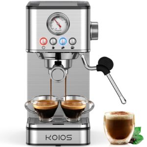 koios espresso machines, 20 bar semi-automatic espresso maker with foaming steam wand, 1200w stainless steel espresso coffee maker for home, 58oz removable water tank, pid control system