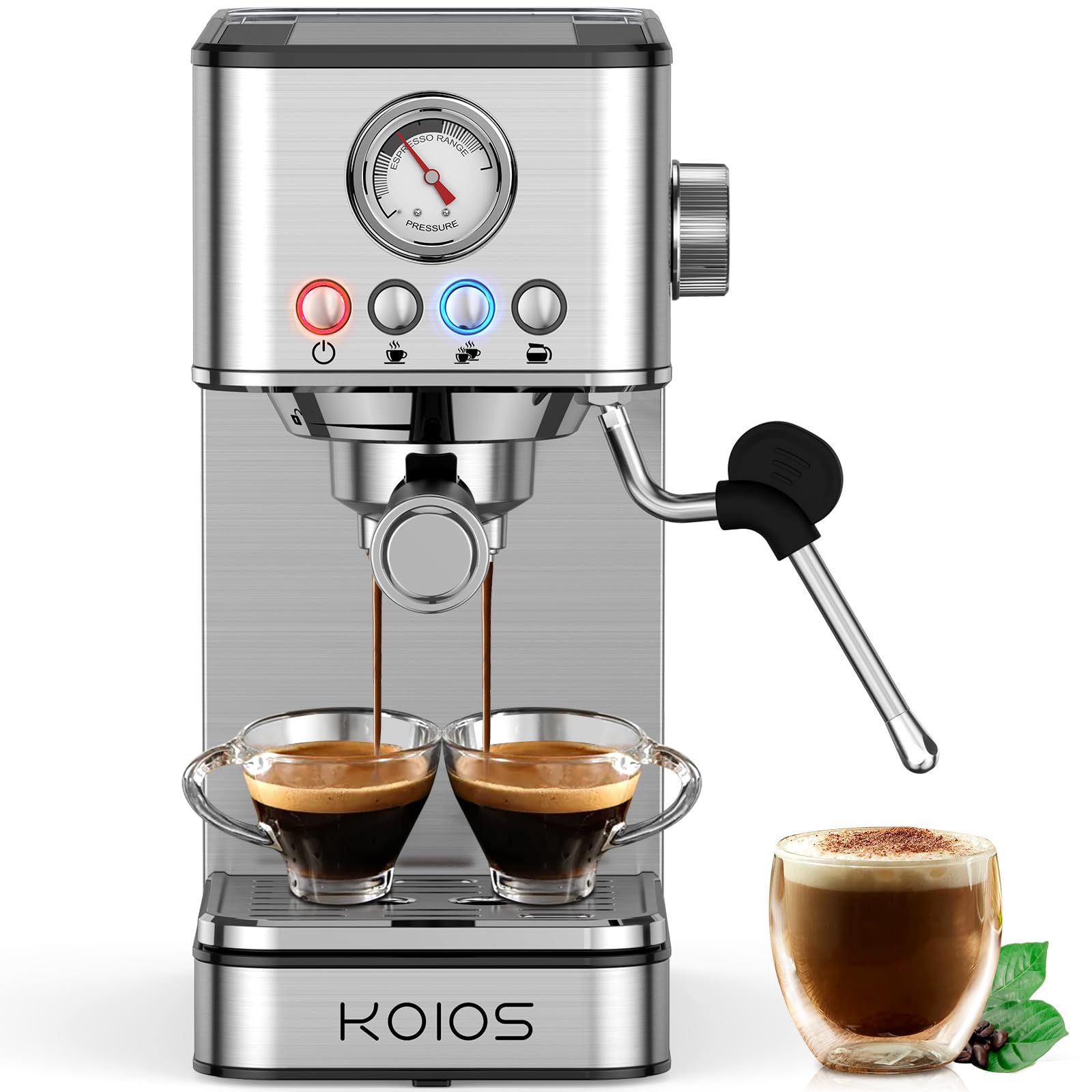 KOIOS Espresso Machines, 20 Bar Semi-Automatic Espresso Maker with Foaming Steam Wand, 1200W Stainless Steel Espresso Coffee Maker for home, 58oz removable Water Tank, PID Control System