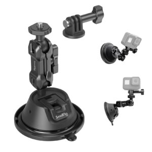 smallrig double-layer suction cup mount for gopro hero 11/10 / 9, for dji osmo action/procket, for insta360 x3, double ball head support 360° rotation, mount on car windshield or window sc-1k - 4193