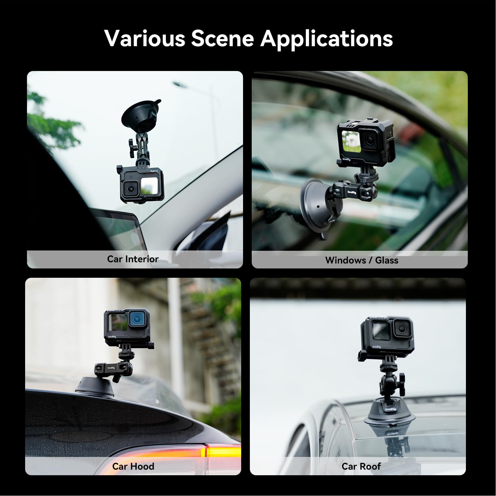 SMALLRIG Double-Layer Suction Cup Mount for GoPro Hero 11/10 / 9, for DJI Osmo Action/Procket, for Insta360 X3, Double Ball Head Support 360° Rotation, Mount on Car Windshield or Window SC-1K - 4193