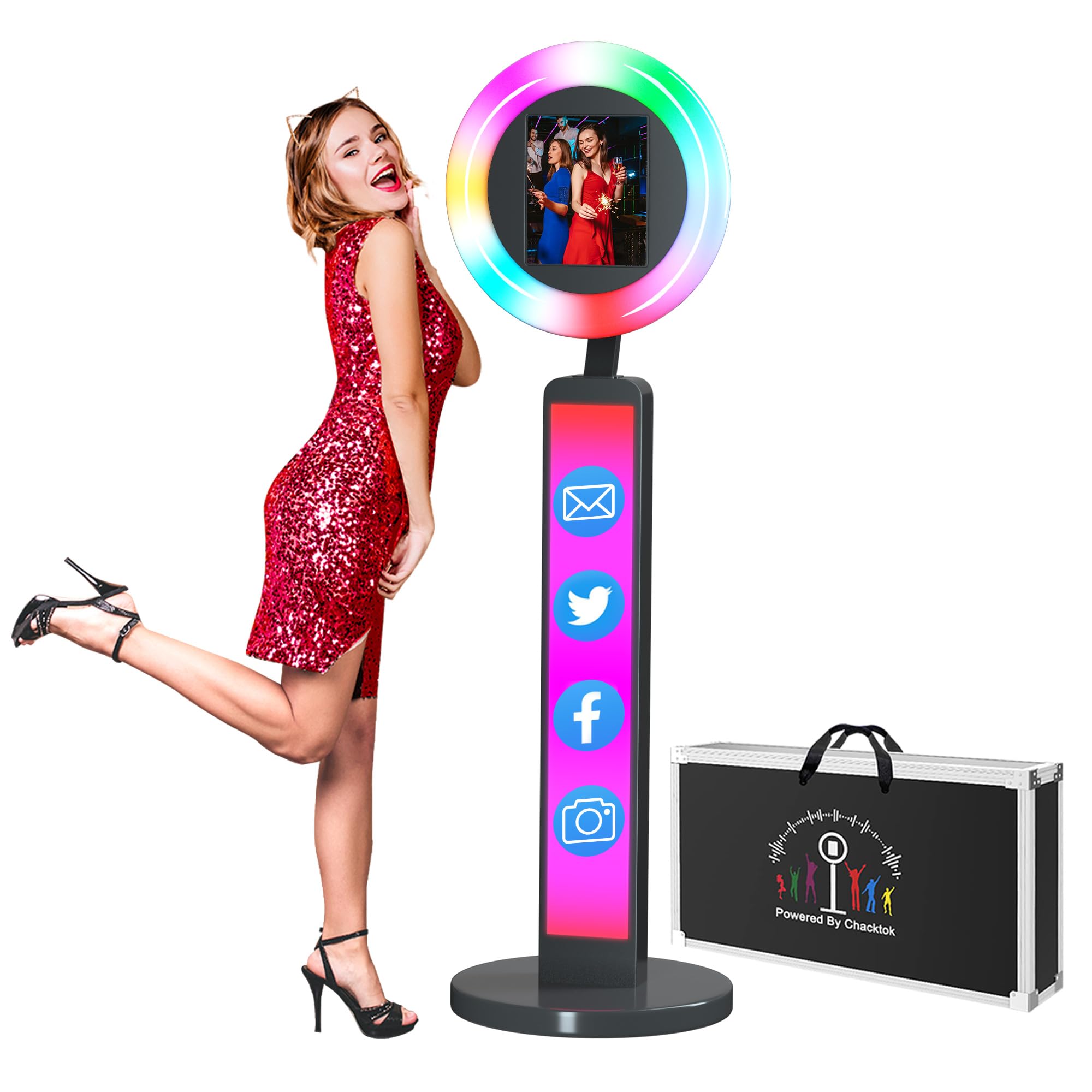 Portable Photo Booth for 10.2in 10.9in 12.9in Ipad, Selfie Photo Booth with Software, Flight Case, Ring Light, APP Remote Control, Music Sync