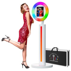 Portable Photo Booth for 10.2in 10.9in 12.9in Ipad, Selfie Photo Booth with Software, Flight Case, Ring Light, APP Remote Control, Music Sync