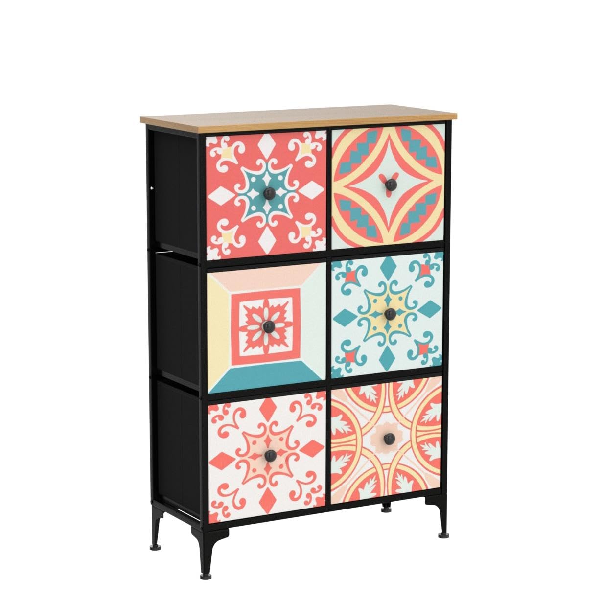 YILQQPER Dresser for Bedroom 8 Drawer Dressers & Chests of Drawers Tall Dresser Organizer Fabric Storage, Closet and Nursery Kids and Adult, Fabric Bins, Wood Top, Boho Colorful Painted