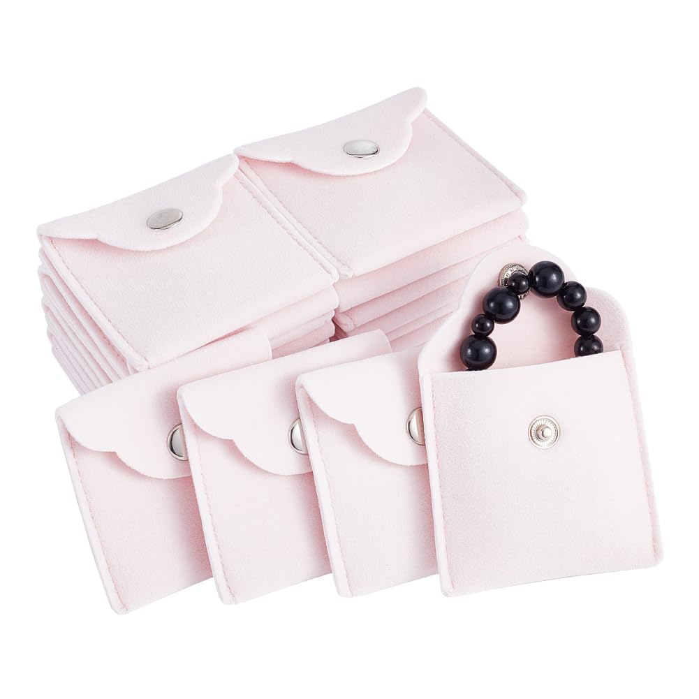 NBEADS 20 Pcs Velvet Jewelry Pouches with Snap Button, Misty Rose Velvet Jewelry Storage Bags Luxury Gift Bag for Candy Gift and Jewelry Necklace Bracelet Packing, 2.28"×2.32