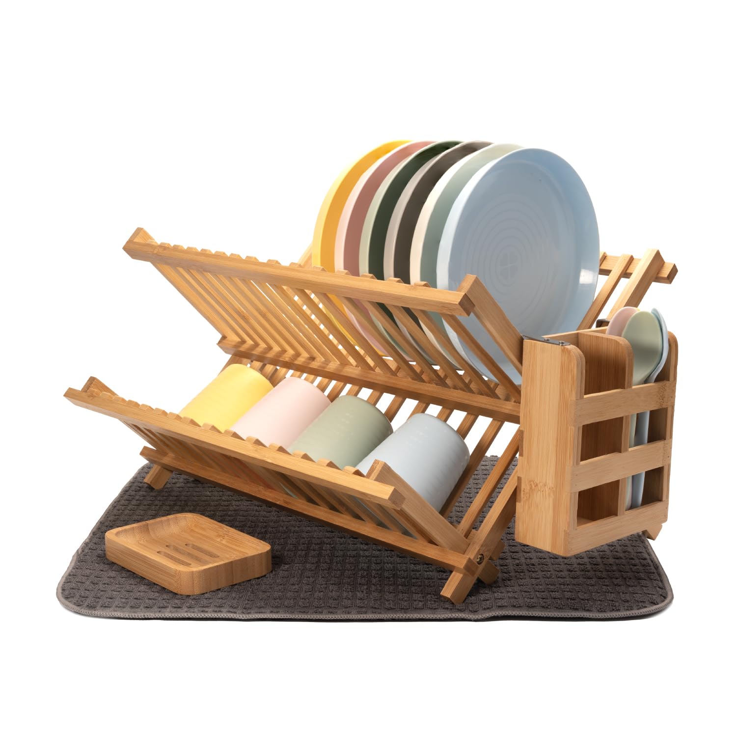 Kitchen Dish Drying Rack for Kitchen Counter - Bamboo Dish Drying Rack - Wooden Collapsible Dish Drying Rack Dishes Drying Rack Kitchen - 2 Tier Dish Drying Rack Small - Dish Strainer - Dishrack