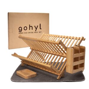 Kitchen Dish Drying Rack for Kitchen Counter - Bamboo Dish Drying Rack - Wooden Collapsible Dish Drying Rack Dishes Drying Rack Kitchen - 2 Tier Dish Drying Rack Small - Dish Strainer - Dishrack