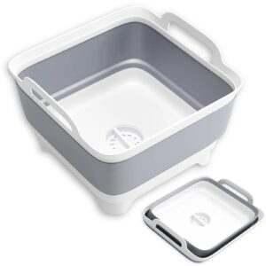 otiyer collapsible dish basin foldable sink tub kitchen storage tray with drain plug 9l capacity portable dish tub multiuse dishpan dish washing tub for camping, vegetable washing, rv