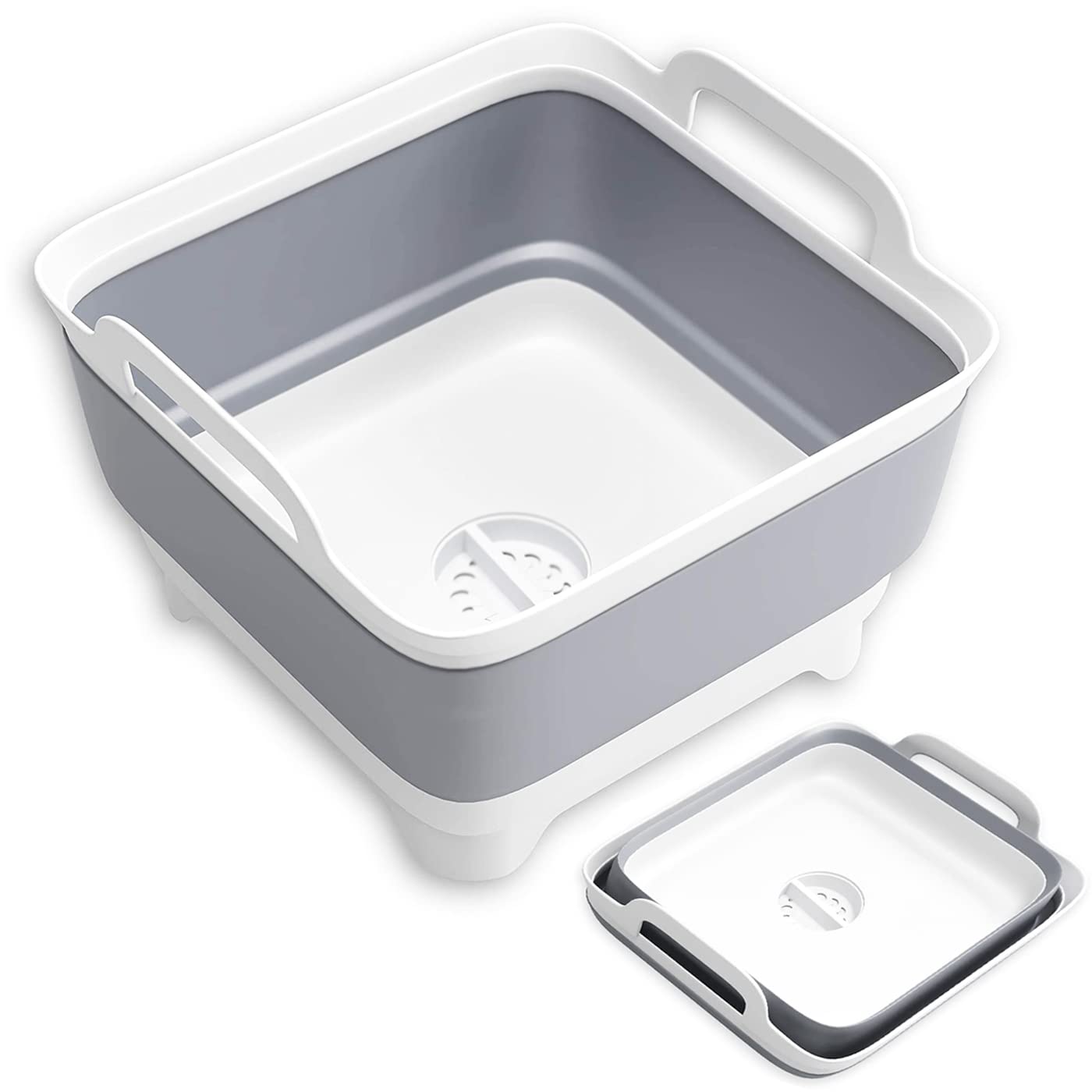 Otiyer Collapsible Dish Basin Foldable Sink Tub Kitchen Storage Tray with Drain Plug 9L Capacity Portable Dish Tub Multiuse Dishpan Dish Washing Tub for Camping, Vegetable Washing, RV