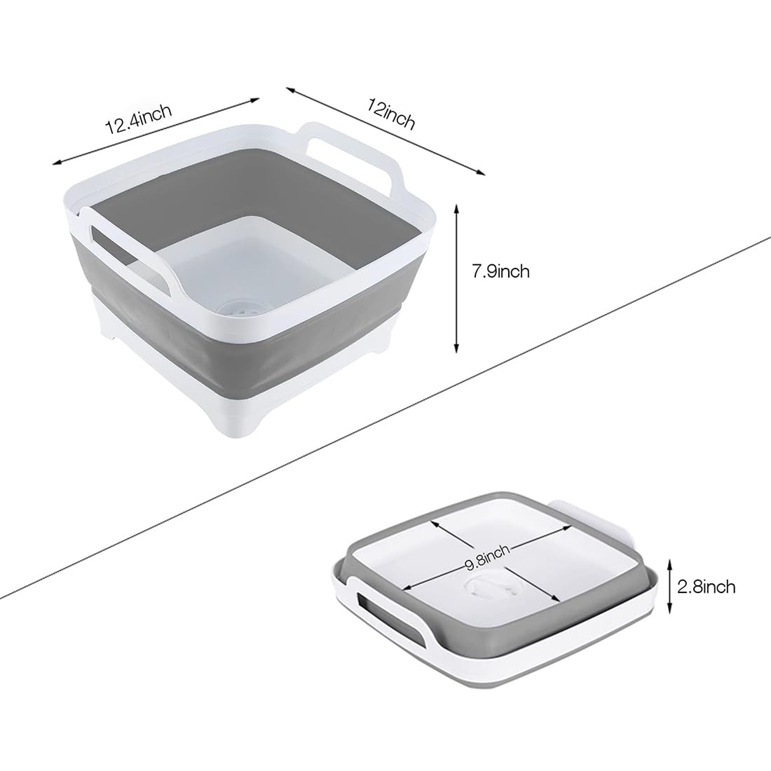 Otiyer Collapsible Dish Basin Foldable Sink Tub Kitchen Storage Tray with Drain Plug 9L Capacity Portable Dish Tub Multiuse Dishpan Dish Washing Tub for Camping, Vegetable Washing, RV
