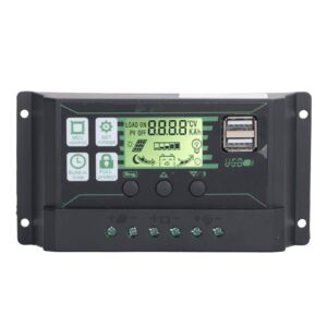 hilitand solar controller, 100a 12v 24v multi function lcd display solar panel charger controller for open agm gel batteries usb pv panel control