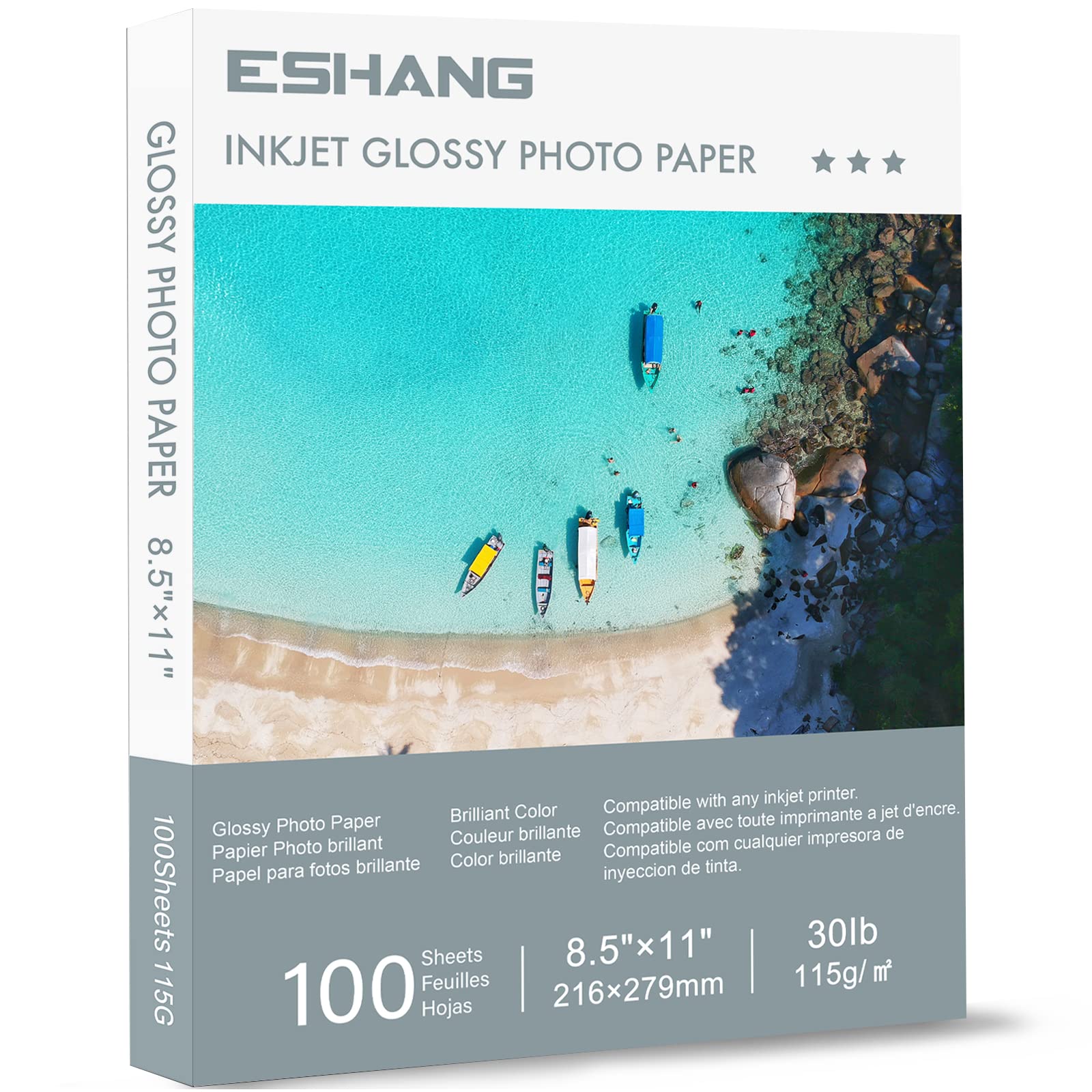 ESHANG Glossy Thin Printer Paper 8.5x11 Inches 100 Sheets for DIY Chip Bag and Custom Party Favors 30LB