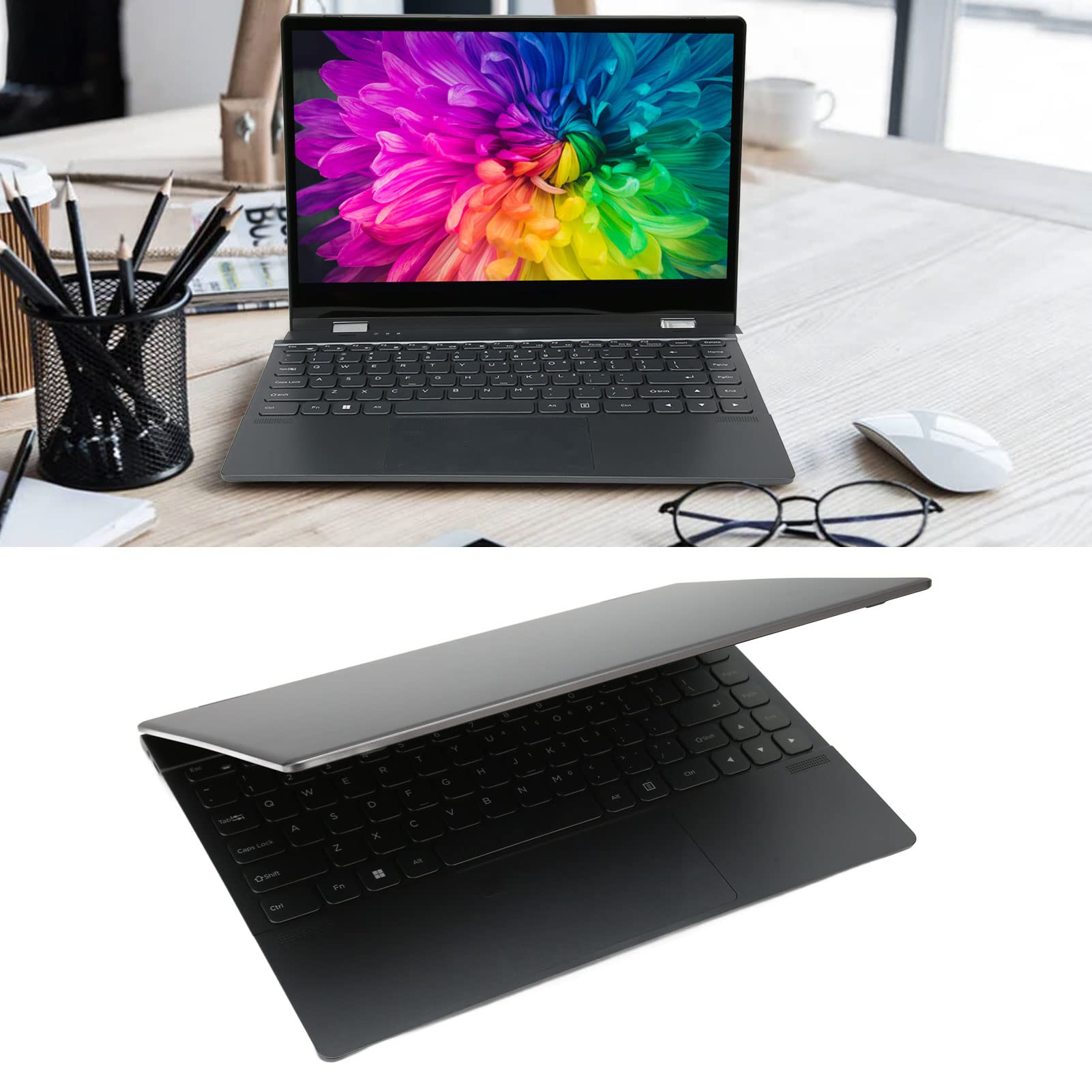 Pomya 14.1 Inch Touch Screen Laptop for Win 10 11, 4K Full HDIntel Business Laptop with 360 Degree Flip, 12G RAM, Type C Dual WiFi Laptop Support Fingerprint Unlock for Home Office (US Plug 256GB)