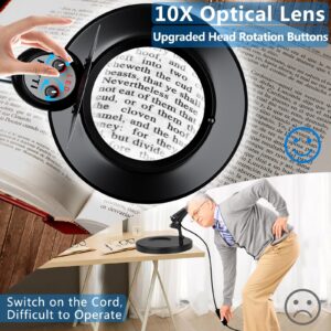 HITTI 【Upgraded Switch】 10X Magnifying Glass with Light, 2200 Lumens 2-1 Desk & Clamp Magnifying Lamp, Stepless Color and Brightness, Hands Free Magnifier Light and Stand for Crafts Workbench-Black