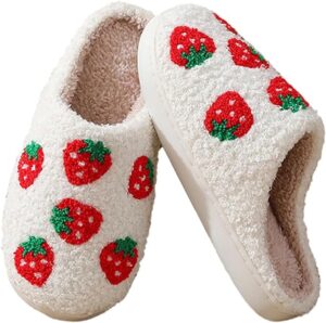 jamanduo women's men's cute retro strawberry slippers cherry slippers mushroom slippers fruit plush soft memory foam house home shoes 43-44