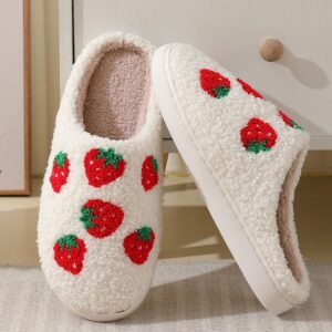 JAMANDUO Women's Men's Cute Retro Strawberry Slippers Cherry Slippers Mushroom Slippers Fruit Plush Soft Memory Foam House Home Shoes 43-44