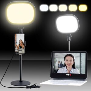 video conference light for zoom meeting - mmcrz led ring light for computer, adjustable brightness & 5 color temperatures zoom light with flexible stand & phone holder fit for livestream, video call