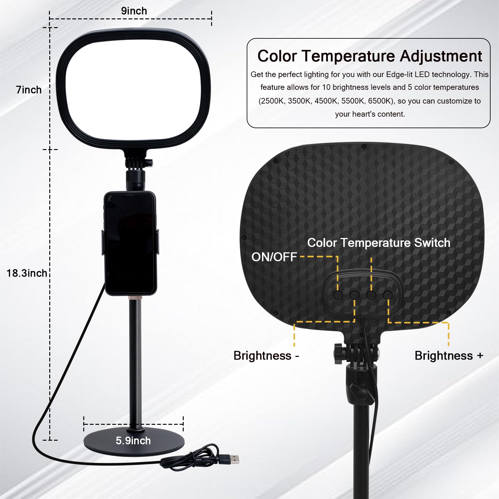 Video Conference Light for Zoom Meeting - mmcrz LED Ring Light for Computer, Adjustable Brightness & 5 Color Temperatures Zoom Light with Flexible Stand & Phone Holder Fit for LiveStream, Video Call