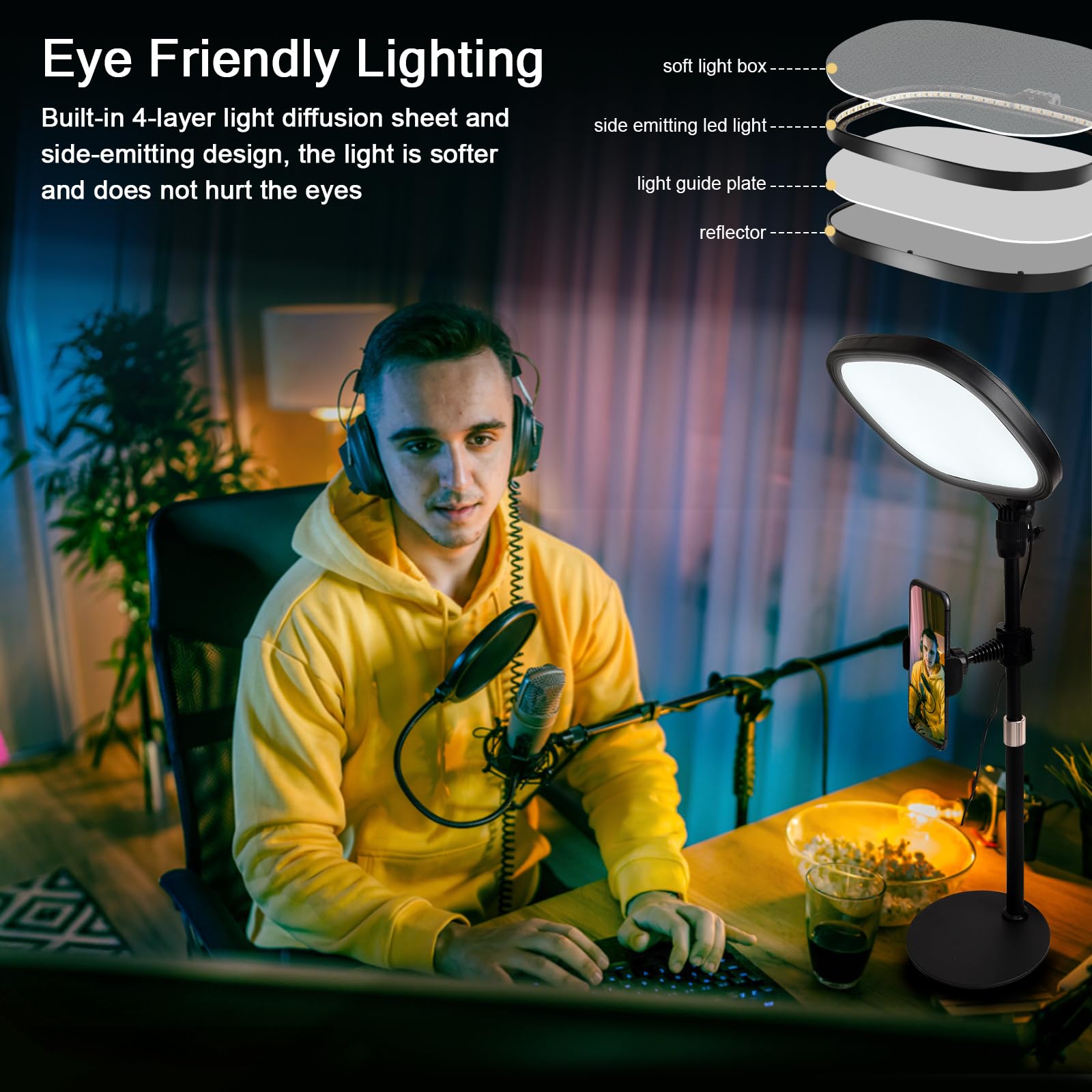 Video Conference Light for Zoom Meeting - mmcrz LED Ring Light for Computer, Adjustable Brightness & 5 Color Temperatures Zoom Light with Flexible Stand & Phone Holder Fit for LiveStream, Video Call