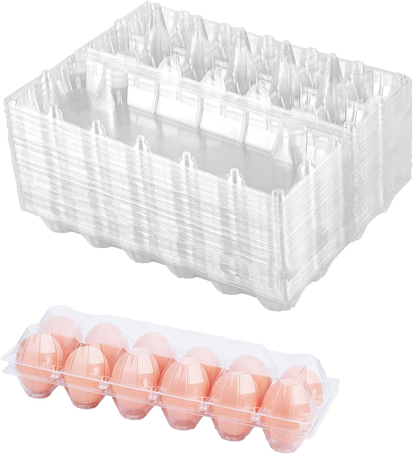 60 Pack Plastic Egg Cartons Cheap Bulk One Dozen Clear Empty Egg Cartons for Chicken Eggs, Reusable Egg Carton for Home Ranch Chicken Farm, Commercial Business Market Display, 2x6 Grids, Large