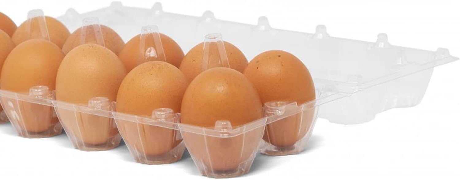 60 Pack Plastic Egg Cartons Cheap Bulk One Dozen Clear Empty Egg Cartons for Chicken Eggs, Reusable Egg Carton for Home Ranch Chicken Farm, Commercial Business Market Display, 2x6 Grids, Large