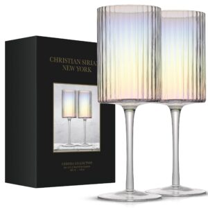 fluted iridescent wine glasses – christian siriano chroma 17.5oz red wine glasses set of 2 big iridescent long stem wine glasses. unique, colorful stemmed red wine glass or cocktail glasses.