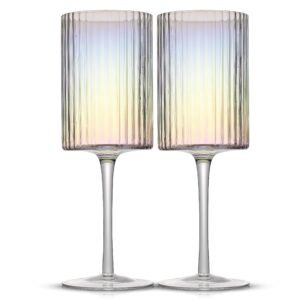 Fluted Iridescent Wine Glasses – Christian Siriano Chroma 17.5oz Red Wine Glasses Set of 2 Big Iridescent Long Stem Wine Glasses. Unique, Colorful Stemmed Red Wine Glass or Cocktail Glasses.