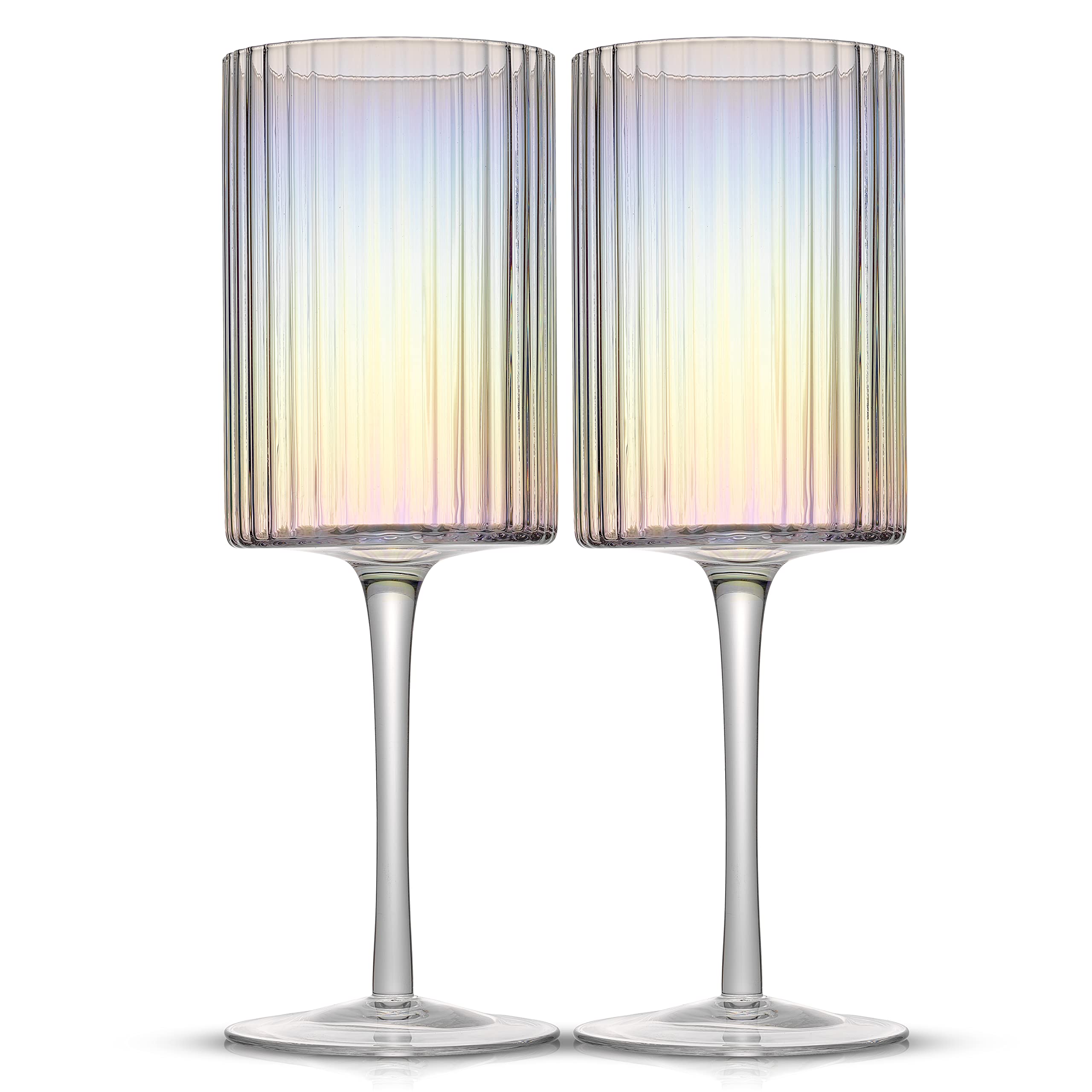 Fluted Iridescent Wine Glasses – Christian Siriano Chroma 17.5oz Red Wine Glasses Set of 2 Big Iridescent Long Stem Wine Glasses. Unique, Colorful Stemmed Red Wine Glass or Cocktail Glasses.