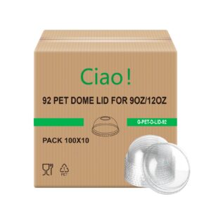 ciao! pet dome lid with straw hole, designed and fit for 9oz/12oz ciao! brand pet cold drink cups only, 92mm (case of 1,000)