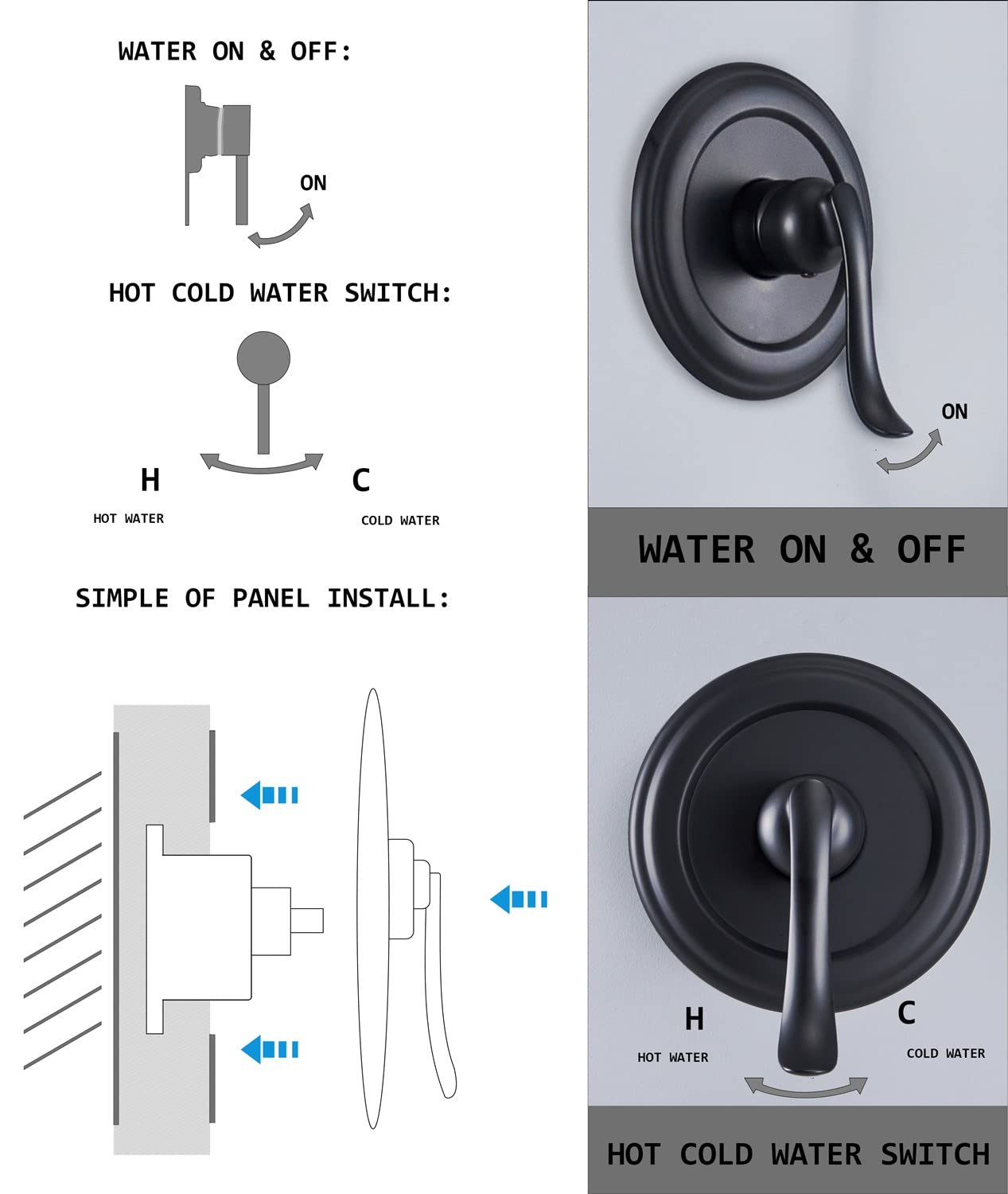 ELLO&ALLO Matte Black Shower Faucet Set with Tub Spout, Single Handle Tub and Shower Faucet Combo Set (Valve Included)