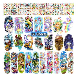 partywind 66 sheets kids full & half arm temporary tattoos sleeves, fake tattoo stickers with dinosaur/pirate/cars for boys, butterfly/mermaid tattoos for girls, kids gifts party supplies