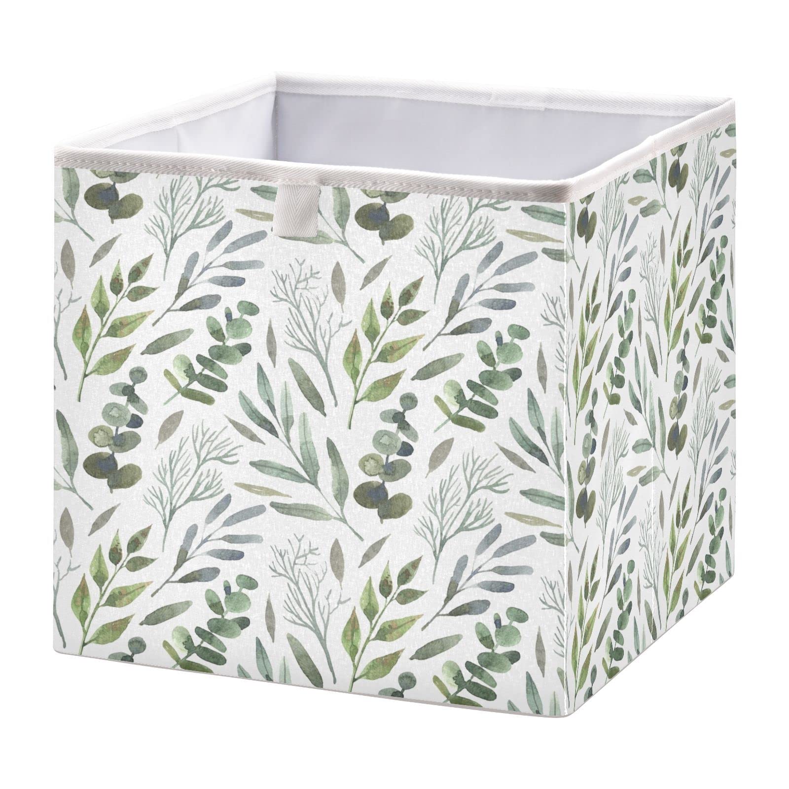 Kigai Green Leaves Cube Storage Bins - 11x11x11 In Large Foldable Storage Basket Fabric Storage Baskes Organizer for Toys, Books, Shelves, Closet, Home Decor