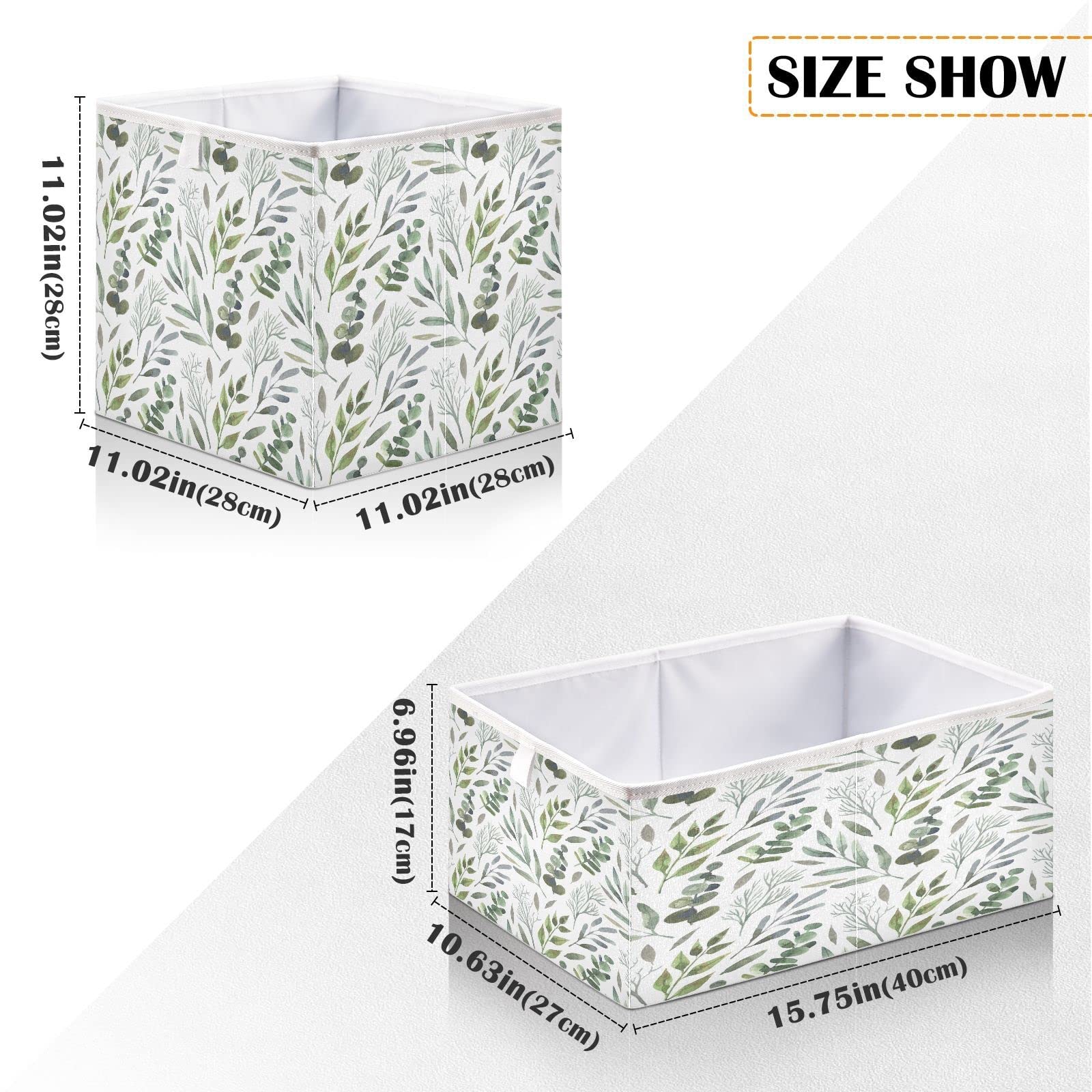 Kigai Green Leaves Cube Storage Bins - 11x11x11 In Large Foldable Storage Basket Fabric Storage Baskes Organizer for Toys, Books, Shelves, Closet, Home Decor