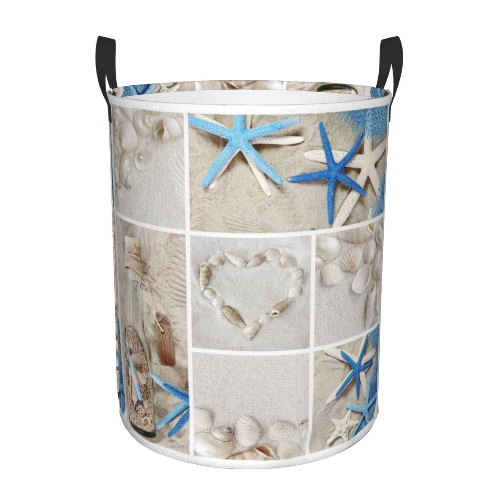 Nautical Sea World Starfish Shell Laundry Hamper With Handle Foldable Durable Laundry Basket Storage Bin Dirty Clothes Organizer Bag For Bedroom Bathroom Nursery