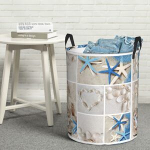 Nautical Sea World Starfish Shell Laundry Hamper With Handle Foldable Durable Laundry Basket Storage Bin Dirty Clothes Organizer Bag For Bedroom Bathroom Nursery