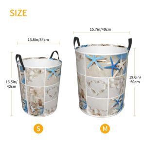 Nautical Sea World Starfish Shell Laundry Hamper With Handle Foldable Durable Laundry Basket Storage Bin Dirty Clothes Organizer Bag For Bedroom Bathroom Nursery