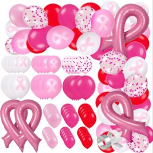154 pieces breast cancer awareness balloons arch garland pink ribbon foil balloons decorations 18 12 10 5 inch pink white confetti latex balloons for women girls survivor campaign party supplies